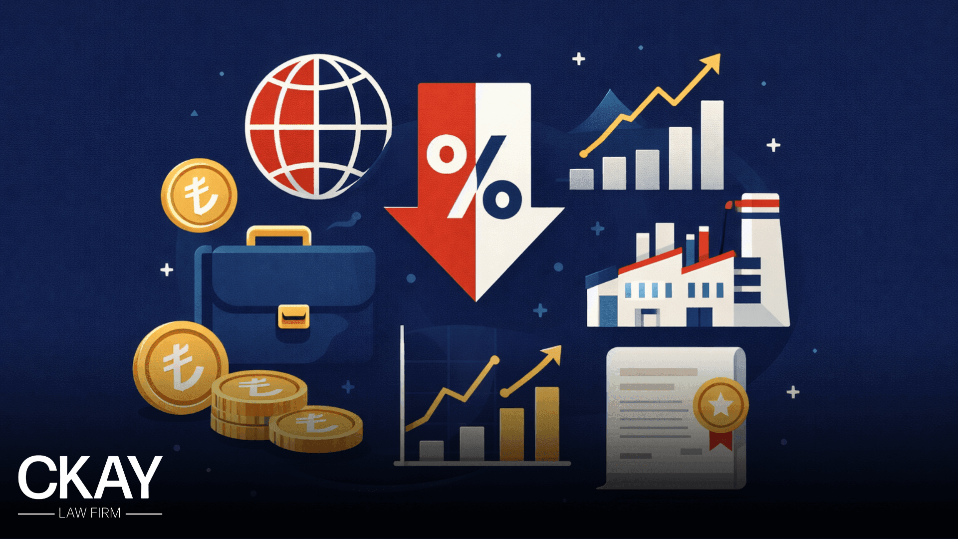 Tax incentives for foreign companies investing in Turkey featuring investment and growth symbols.