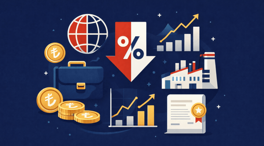 Tax incentives for foreign companies investing in Turkey featuring investment and growth symbols.
