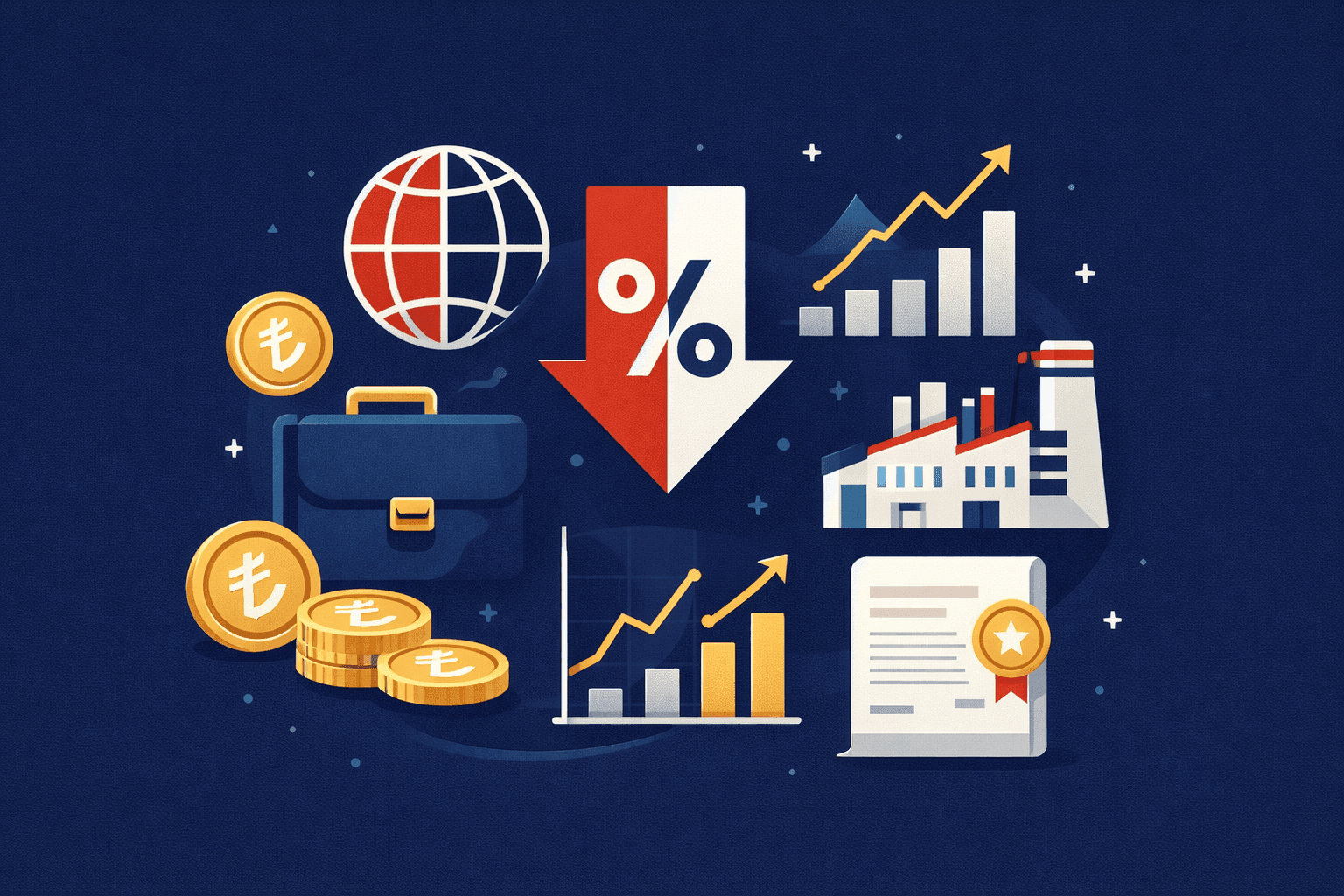Tax incentives for foreign companies investing in Turkey featuring investment and growth symbols.